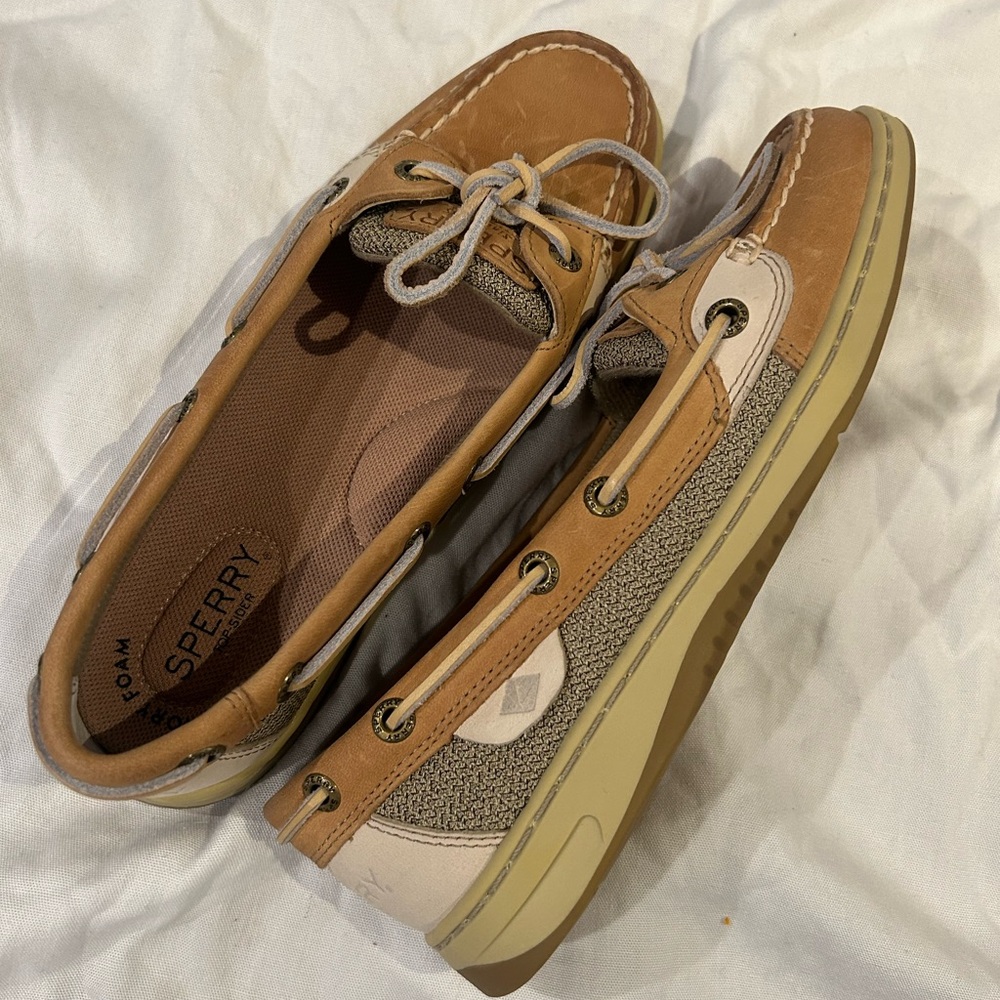 Sperry Women's Light Brown and Beige Leather Boat Shoes